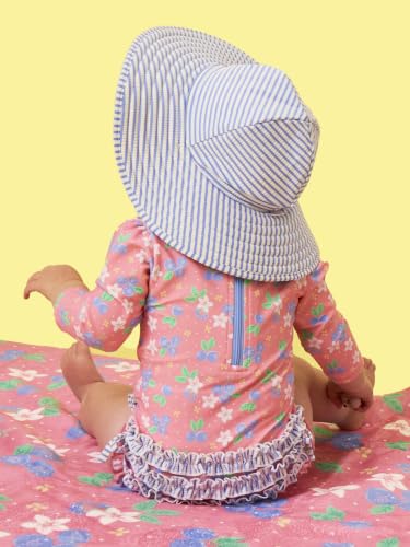 Image of RuffleButts Baby Girls UPF 50+ Sun Protection Floral Printed Long Sleeve One Piece Rash Guard Swimsuit with Zipper