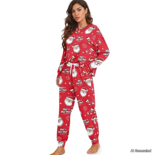 Image of Womens Lounge Set Long Sleeve Soft Pajama Sets | Casual 2 Piece Pj Outfit, Crewneck Sleepwear with Pockets, Adjustable Drawstring, Soft Comfy Fall Pajamas, Plus Size