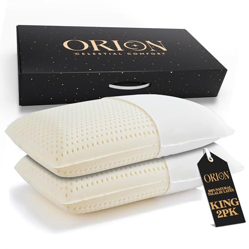 ORION Talalay Latex King Pillows 2 Pack - 100% Talalay Latex with L-Shaped Easy-Open Cover - King Size Pillow for Sleeping and no Vacuum Packing - 33.46 x 15.75 x 5.91 in - Pillows King Size Set of 2