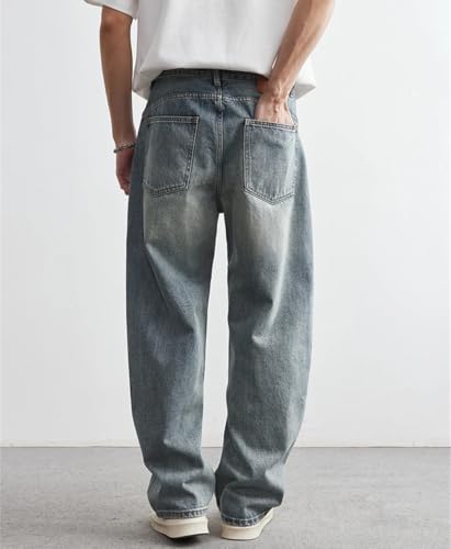 Men's Casual Straight Denim Pants Old Blue Washed Male Jeans Loose Wide Leg Trousers2