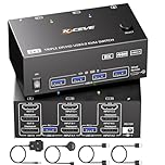 KVM Switch 3 Monitors 2 Computers 8K@60Hz 4K@144Hz, HDMI Displayport KVM Switch Triple Monitor for 2 PC Share 3 Monitor and 4 USB3.0 Devices,Wired Remote and USB Cables Included