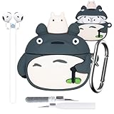Cute Totoro Cover for AirPods 4th Generation Case 2024 - Cartoon Funny Animal Silicone Protective Cover Accessories Set for AirPods 4st Case with Magnetic Strap&Cleaning Pen Kit for Boy Girl, Grey Cat