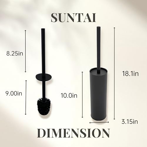 Image of Toilet Brush and Holder,304 Stainless Steel Toilet Brush with Long Brush Handle,Toilet Bowl Brush for Bathroom Cleaning,2 Bristle Heads, Black