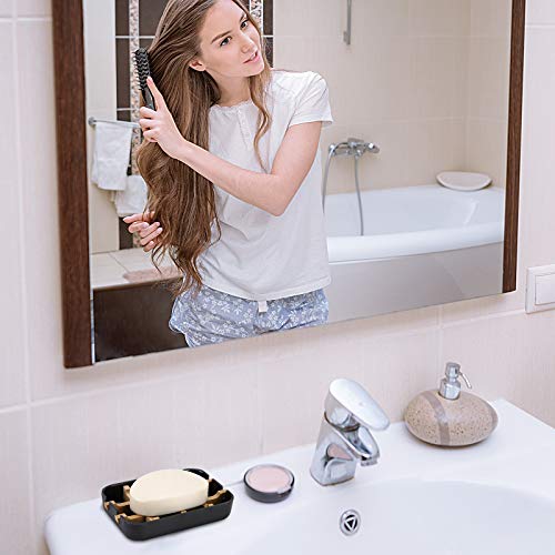 Fufengz Bamboo Wooden Soap Dishes For Bathroom Bar Soap Holder Shower Soap Holder Sink Deck Bathtub Shower Tray (Two Pieces Black) #TOP5