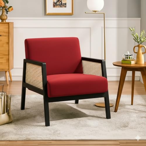 Image of Solid Sheesham Wood Arm Chair with Cushion || Cane Chairs for Balcony || Wooden Armrest Chair Garden Chairs Outdoor || Dining Chair for Living Room Furniture Modern Accent Chair Walnut Finish