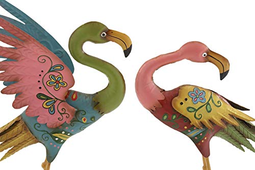 Deco 79 Metal Flamingo Indoor Outdoor Embossed Standing Garden Sculpture With Coiled U Shaped Feet, Set Of 2 28", 32"H, Multi Colored #TOP3