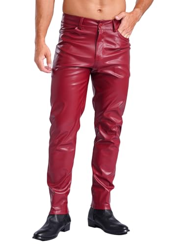 Mens Faux Leather Pants Wet Look Party Dance Straight Leg Trousers Steampunk Gothic Pants3