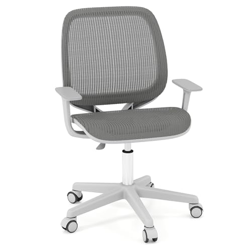 DREAMADE Schreibtischstuhl Kinder, Sitzhöhe 43-55cm verstellbar, Ergonomischer Kinderdrehstuhl auf Rollen mit Armlehnen & Rückenlehne, Bürostuhl Drehstuhl Kinderstuhl für Jungen und Mädchen (Grau)