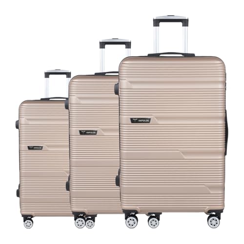 Image of Impulse Sydney Set of 3 Small, Medium & Large Size (Cabin & Check-inTrolley) Hard Sided PP 4 Wheel Spinner, Unbreakable Trolley Bag with Combi Lock, Trolley Bags for Travel, Suitcase (Beige)