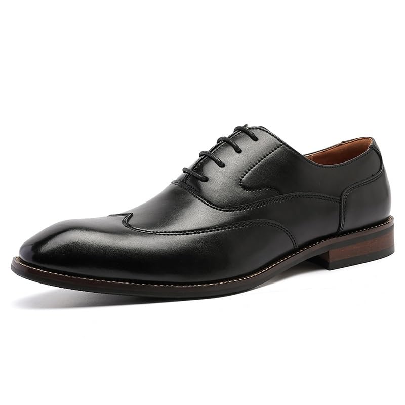 Mens Brogue Oxford Shoes Breathable Business Casual Lace Up Tuxedo Shoes Genuine Leather Wingtip Dress Shoes for Men