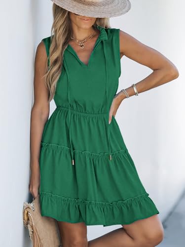 Image of CUPSHE Womens Summer Dresses Tie Neck Sleeveless Tiered Ruffle A-Line Tunic Mini Dress