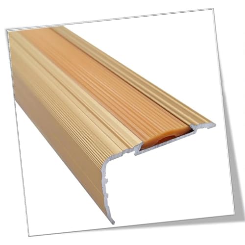 HCZION Nez De Marche En Aluminium Profilé De Nez De Marche En Caoutchouc, Profilé D’angle De 5cm De Largeur, Profilé De Bord De Marche Antidérapant, Avec Bande De Caoutchouc, 90cm