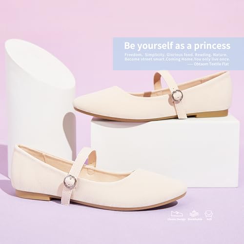Image of Obtaom Mary Jane Flat Shoes Round Toe Ballet Flats for Women Dressy Fabric Business Flats Comfortable Classic Strap Flats for Office