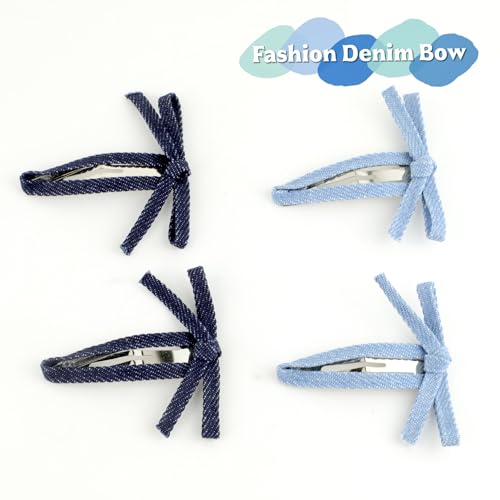 4 pinzas de cabello con moño de mezclilla miniatura 3