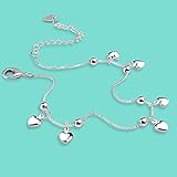 LYGBAOFUL Tobillera Pulsera Pie,Nueva Plata De Ley 925 Tobillera Femenina Colgante En Forma De Corazón Pulsera De Tobillo Cadena De Plata Regalos Populares De Joyería De Playa De Verano