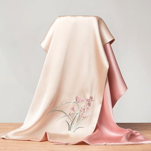 100% Mulberry Silk Scarf for Women, 2 Layer Floral Silk Scarf, Gift for Mom and Women, Gift Box and Bag4