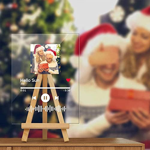 Custom Spotify Glass Art Personalized Spotify Music Glass Frame Wedding Gifts Scannable Code Music Plaque Frame Acrylic Song for Lover Friends- Can Upload Photo Music & Singer Name - Thumbnail 4