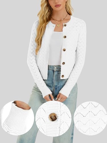 Image of Women's Long Sleeve Cropped Knitted Sweater Cardigan Button Down Open Front Knitted Shrug Sweaters
