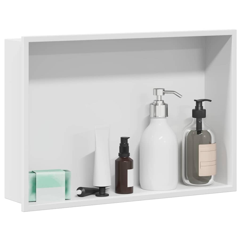 vidaXL Nicchia per doccia Bianco 45 x 30 x 9,5 cm Acciaio inossidabile, Design moderno del bagno, nicchia rettangolare per doccia, unità di stoccaggio resistente, ripiano minimalista