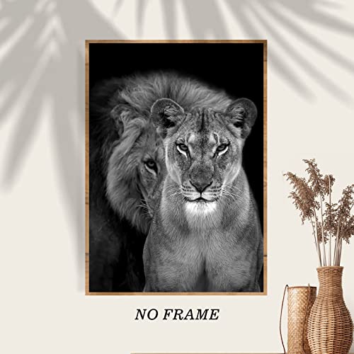 Lion And Lioness Canvas Wall Art Black And White Animal Pictures For Wall Decor Male And Female Lion Picture For Bedroom Modern Animal Canvas Print Wall Art Contemporary Decor For Home 16X24In No Frame #TOP3