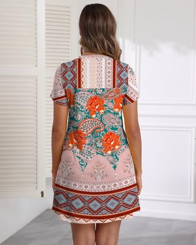 Image of COSSEN Women's Casual T Shirt Dress V-Neck Short Sleeves Swing Dresses Birthday Party Summer Travel Beach with Pocket