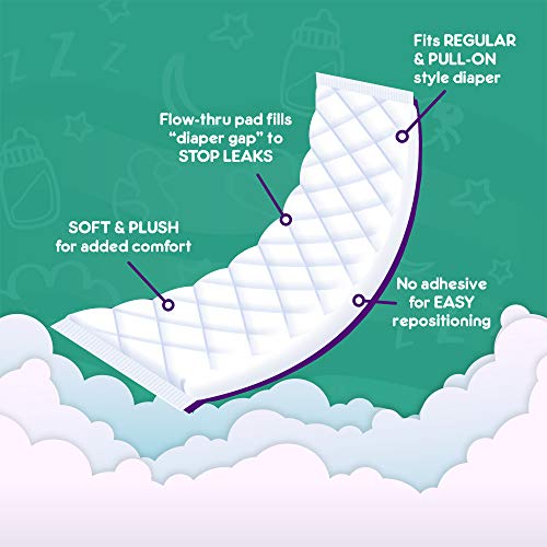 Sposie Booster Pads Diaper Doublers, 30 Pads - for Overnight Diaper Leaks, No Adhesive for Easy repositioning, Fits Diaper Sizes 4-6