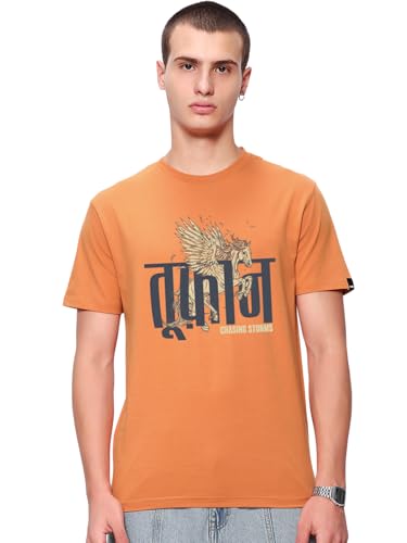 Image of Bewakoof Men's Graphic Print Regular Fit Half Sleeve Round Neck Pure Cotton T-Shirt