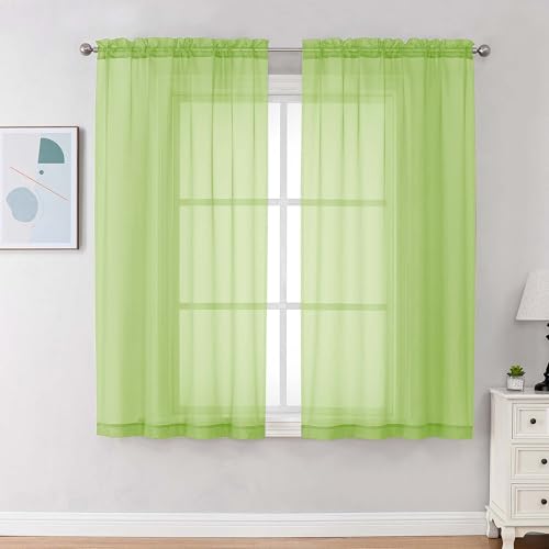 Image of Chyhomenyc Sheer Curtains 63 Inch Length 2 Panels Set, Light Filtering Rod Pocket Window Curtain Treatment Drapes for Bedroom Living Room, Each 42Wx63L, Set of 2, Lime