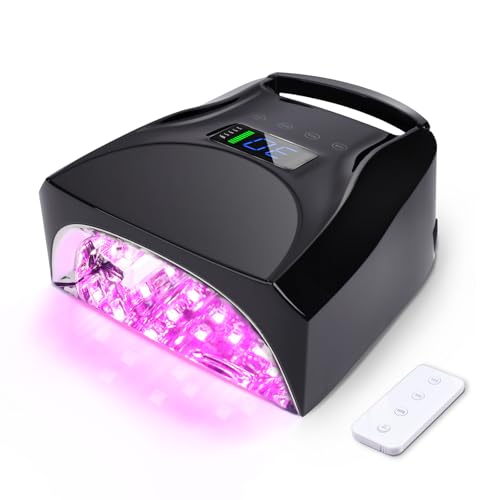Image of 52 LEDs Cordless UV Nail Lamp, 96W High Power, Magnetic Mirror Base,Thumb Light,4 Timers, Auto Sensor, Key Sound, Built-in Cooling Fan,Remote Control Professional UV Light for Gel Nails(Black)