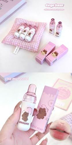 Image of Gege Bear Milk Velvet Lip Glaze,Milk-Infused Matte Lip Gloss for Soft,Smooth Lips,6 Shades with Plush Hydration,Long-Wearing Velvet Texture,Non-Sticky & Comfortable Formula(01# Naked Peach,2.5g)