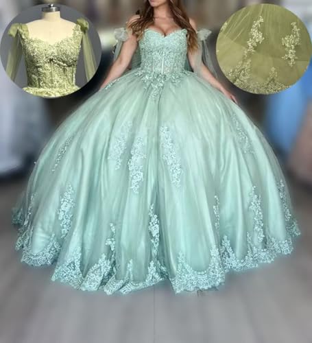 Ftupza Off Shoulder Quinceanera Dresses Puffy Tulle Ball Gowns for Vestido de 15 años Lace Appliques Prom Dress Ftu014