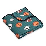 LollyBanks Muslin Baby Blanket 100% Organic Cotton, Muslin Quilt Lightweight, 6 Layers Baby Blankets 47'x 47', Muslin Blanket for Boys, Nursery Receiving Blankets (Sports, Balls Print)