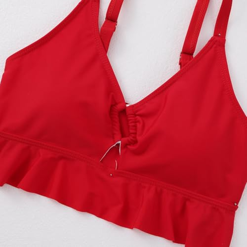 ESHOWEE Girls Swimsuits 2 Piece Bathing Suit Set Toddler Ruffle Tank Top Front Cutout Beach Summer Bikini Swimwear 2-12Y2