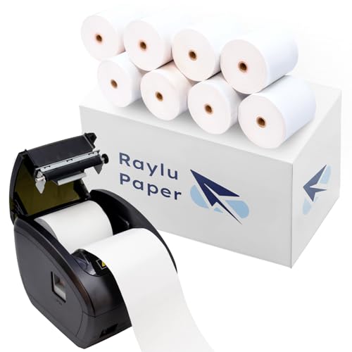 Raylu Paper – Papel térmico, Rollos 80x80mm de Papel para Impresora Térmica, para Ticket, TPV y Datáfono, Pack de Rollos de Impresora de Tickets Sin Tinta. (8, 80 x 80 mm) ✅