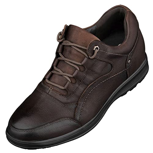 CALTO Men's Invisible Height Increasing Elevator Shoes - Dark Brown Leather Lace-up Lightweight Casual Walkers - 2.8 Inches Taller - K3045- Size 11 D(M) US