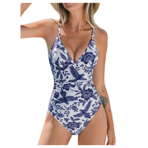 CUPSHE Einteiliger Badeanzug für Damen, tiefer V-Ausschnitt, verstellbare Spaghettiträger, gerüscht, vorne, tiefer Rücken, Badeanzug, M