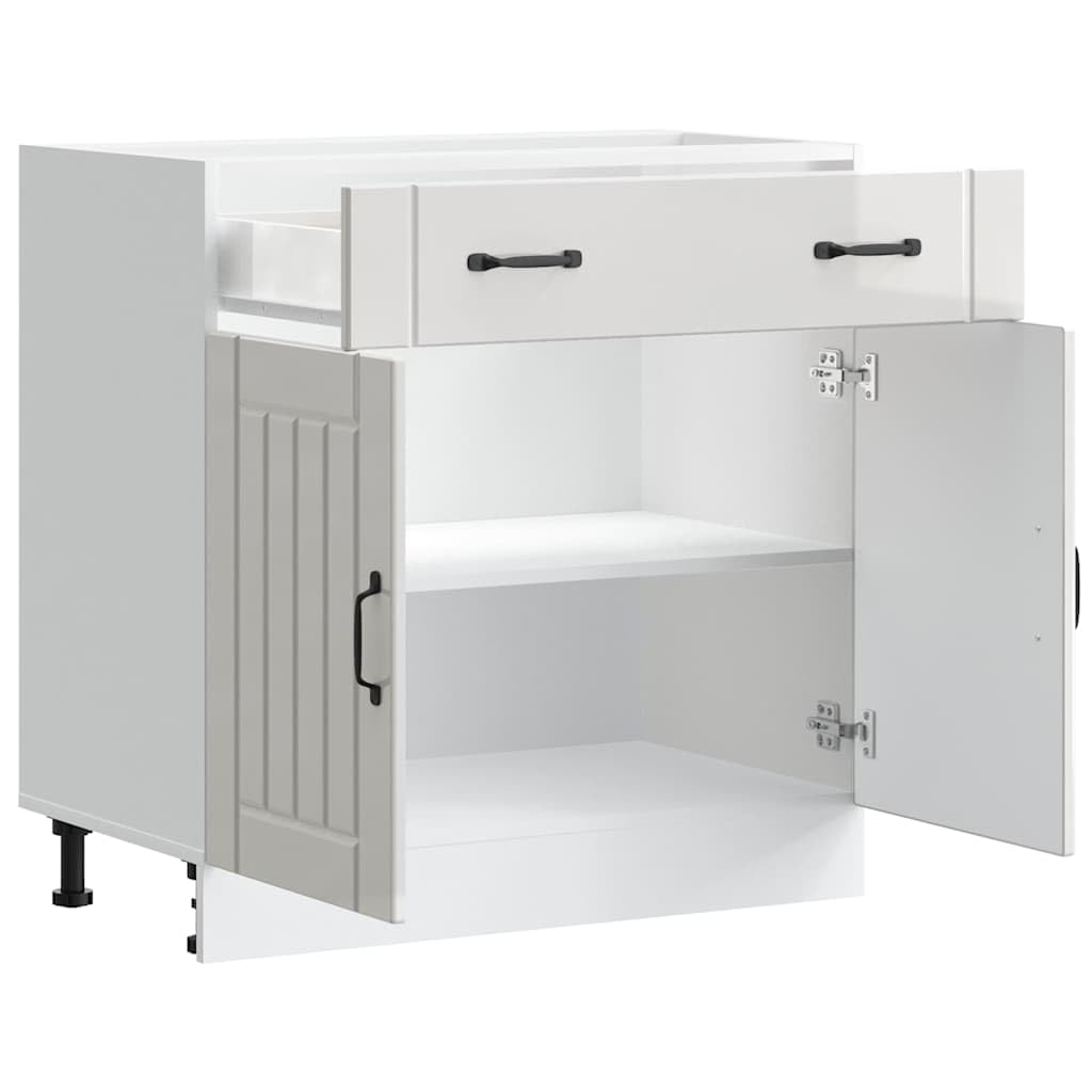 Küchen-Unterschrank Lucca Hochglanz-Weiß Holzwerkstoff, 80 x 46 x 81,5 cm, mit Schublade und Türen, verstellbare Füße, Stauraum für Küchenutensilien und Arbeitsplatte Nicht enthalten