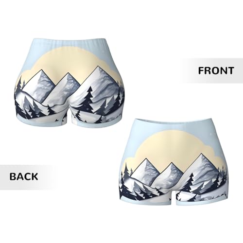 White Snowy Mountains Pattern Sports Shorts, high Elastic Slim Fitness Pants, Suitable for Yoga/Leisure/Daily wear3