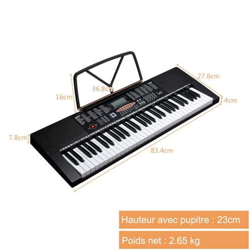 Clavier de piano numérique 61 touches Piano Claviers électroniques，Livré avec écouteurs, pupitre, microphone，adaptateur secteur