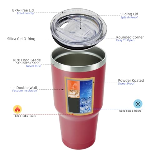 Image of BJPKPK 30 oz Tumbler with Lid and Straw, Insulated Stainless Steel Cup | Double Wall Vacuum, BPA Free, Leak Proof, Keeps Hot /Cold, Travel & Beach Ready, Car Holder Fit, Red
