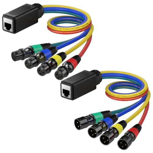 4-Channel XLR to RJ45 Cable 1.5 Feet Snake Cable –3Pin DMX & Audio Extender