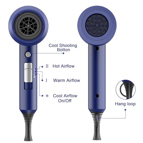 Image of Slopehill Professional Ionic Hair Dryer, Powerful 1800W Fast Drying Low Noise Blow Dryer with 2 Concentrator Nozzle 1 Diffuser Attachments for Home Salon Travel (Prussian Blue)
