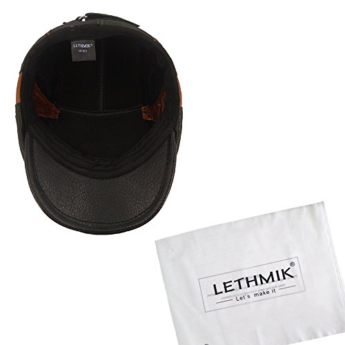Lethmik Unique Flat Cap Hunting Cowhide Leather Driver Ivy Cap Newsboy Hat Black-S #TOP6