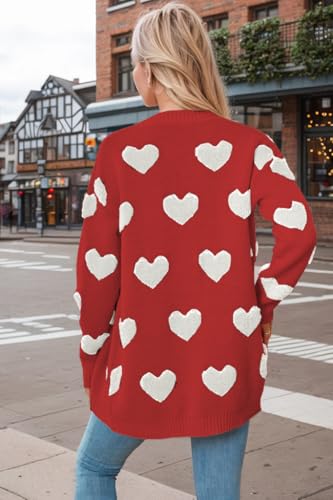 Image of Women Love Heart Graphic Oversized Sweaters Valentine Cute Cardigan Open Front Button Kawaii Preppy Aesthetic Clothes