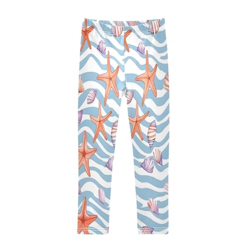 Toddler Girls Leggings Printed Yoga Pants Leggings Red Shells Starfish for Kids