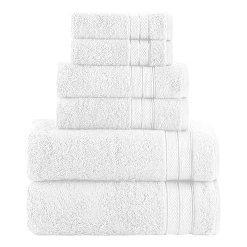 Image of Elegant Comfort Luxury 6-Piece Towel Set, Premium Soft 100% Turkish Cotton, Three Line Popcorn Design 2 Bath Towels, 2 Hand Towels and 2 Washcloths Towel Set - Quick-Drying and Absorbent, White