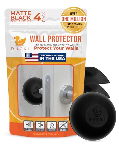 Image of Ducki Wall Protectors 4 Pack Matte Black Self Adhesive Reusable Solution to Stop Wall Damage and Noise from Doors, Refrigerators and More in Your Home and Office Durable Shock Absorbing