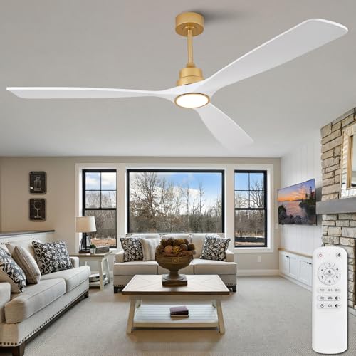 VCQQ 72 Inch Outdoor Ceiling Fans with Lights, Remote Control, Wall Switch, Reversible, Dimmable White and Gold Ceiling Fan with Light, Modern 3 Blade Wood Ceiling Fans for Living Room Patio by VCQQ - Used condition - Image 7