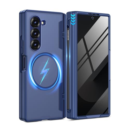 Coque Galaxy Fold 6 anti-regard avec charge magnétique et support S Pen bleu