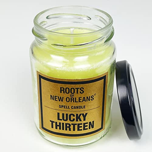 Roots Candle Lucky Thirteen - Candela magica in vetro con istruzioni rituali dettagliate (lingua italiana non garantita) - Hoodoo, Voodoo, Conjure